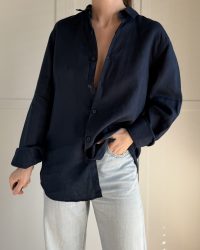 Granatowa koszula 100% len XL/XXL